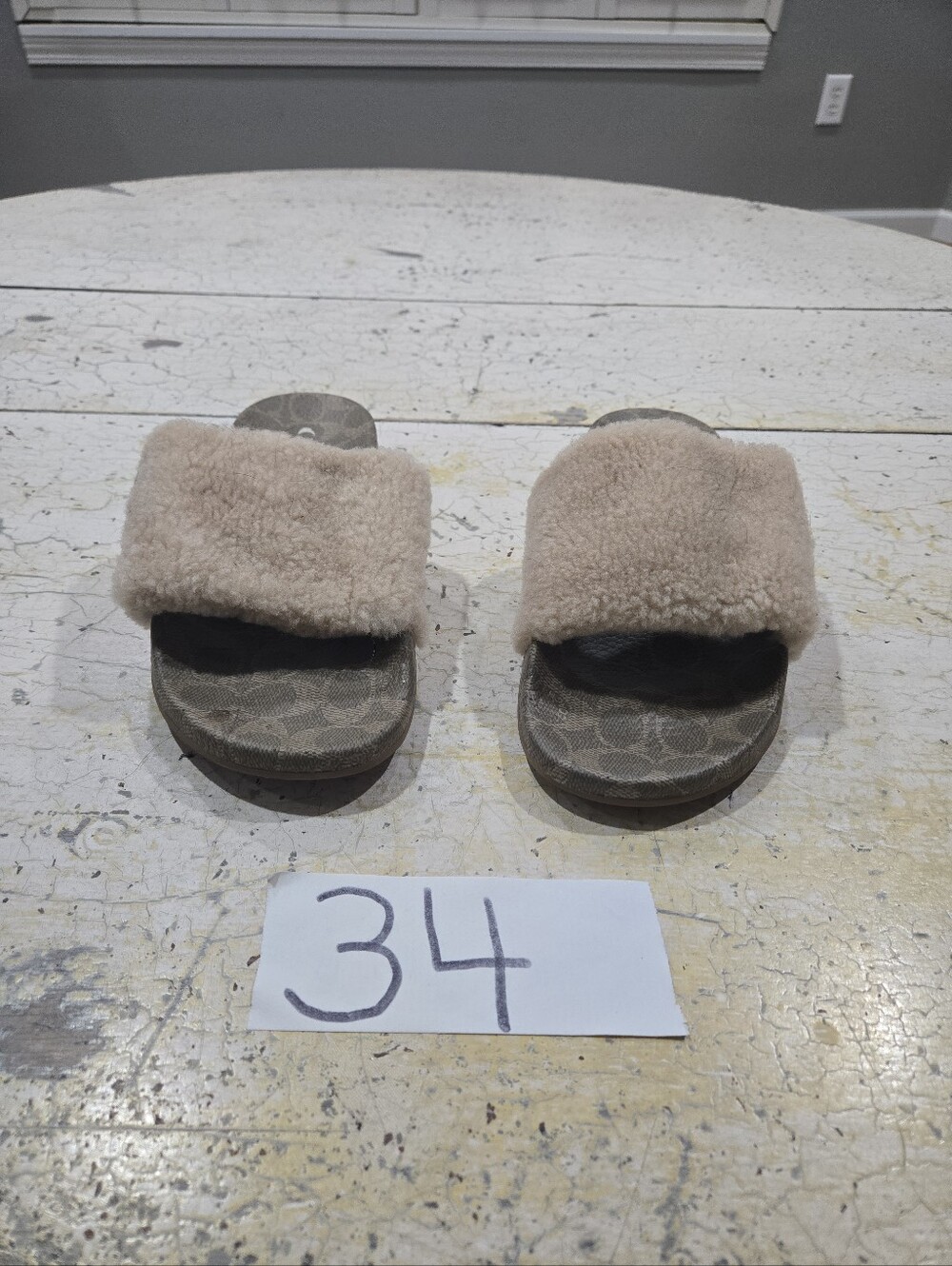 Coach Ulla Shearling Slide Sandals Women's Size 10 Beige